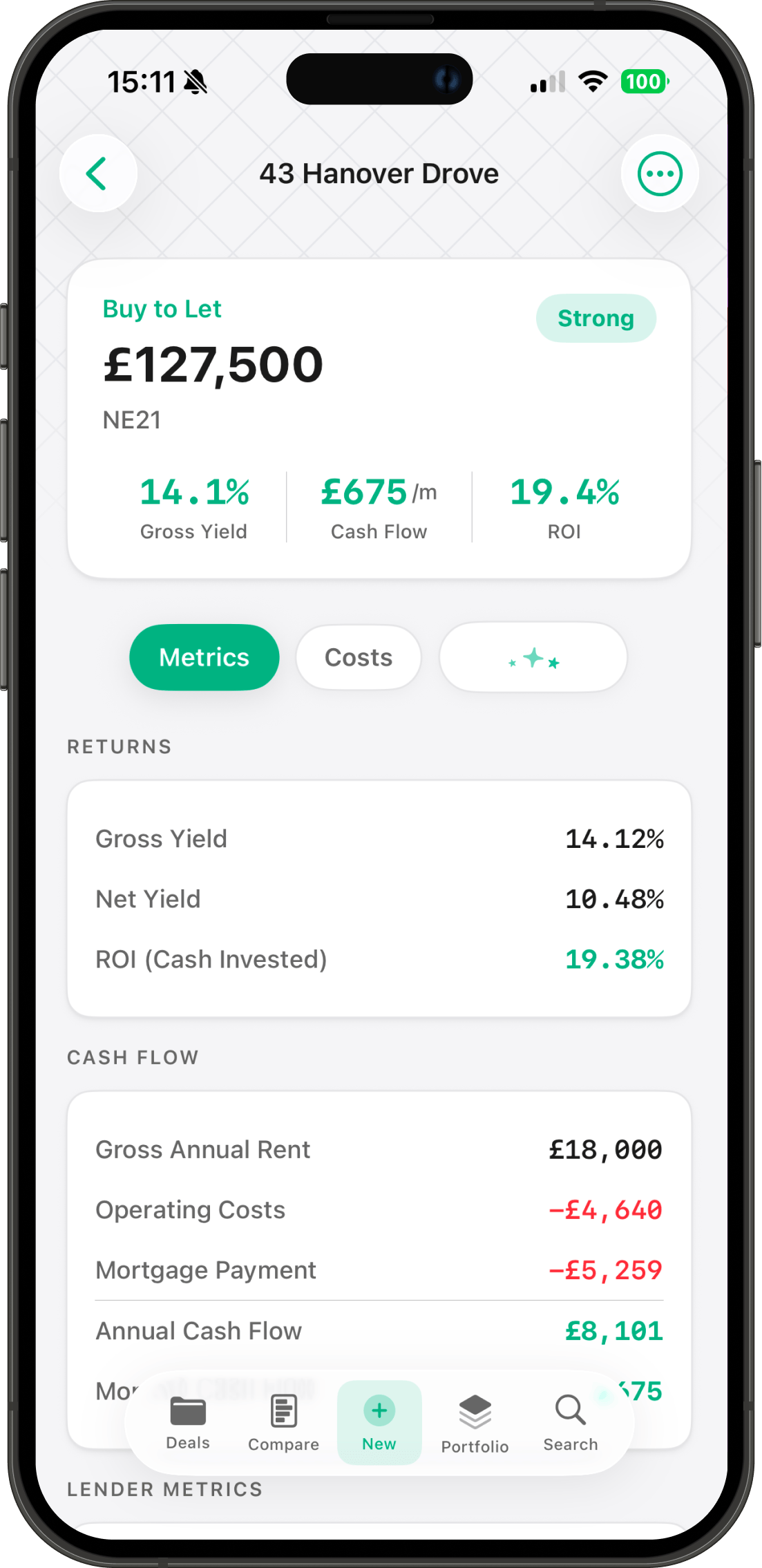 DealSheet AI app interface showing property analysis